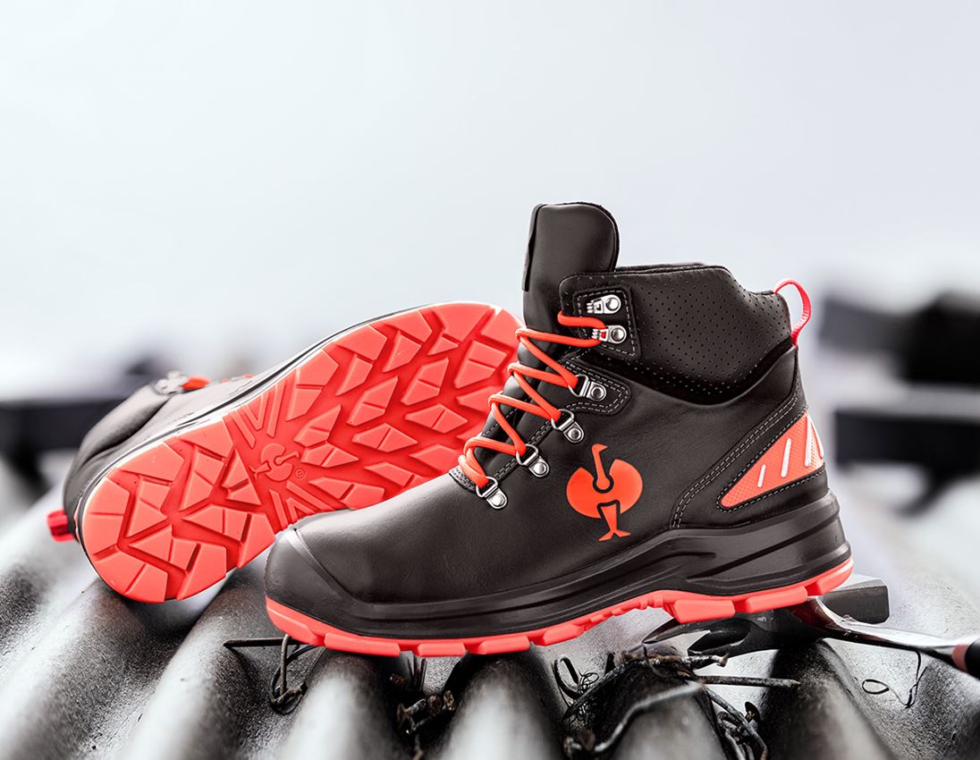 S3: S3 bezpečnostná obuv e.s. Umbriel II mid + čierna/výstražná červená