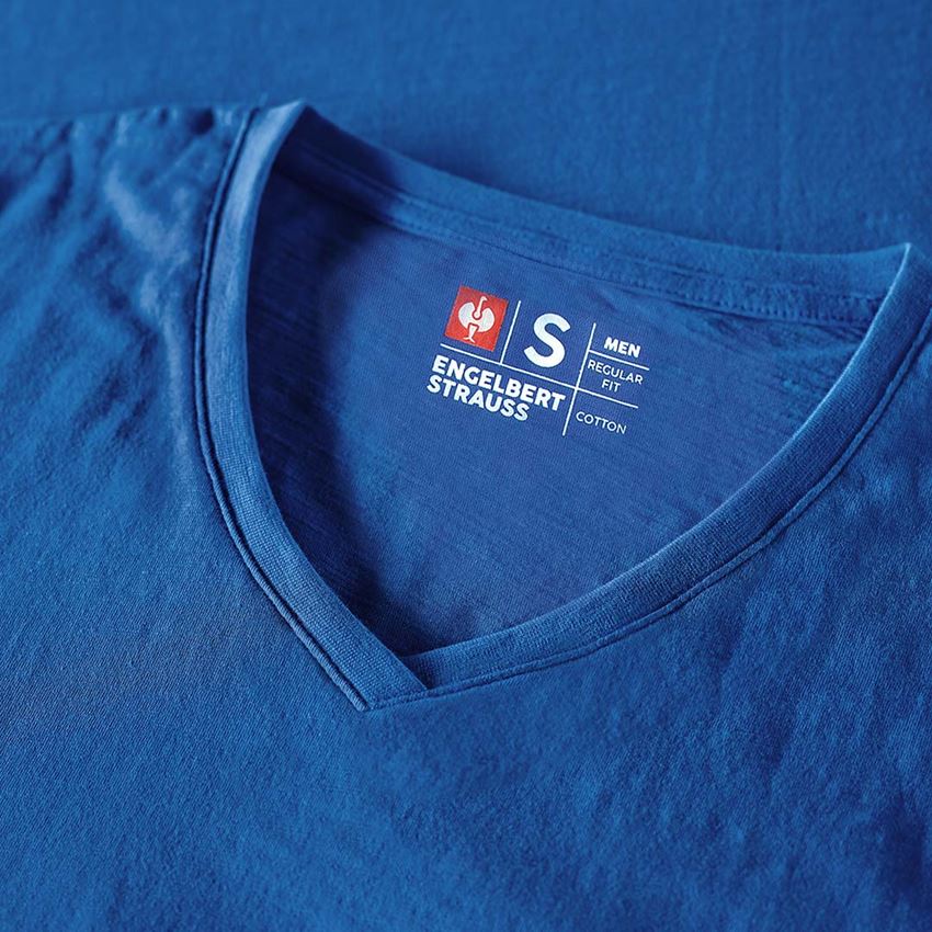 Tričká, pulóvre a košele: Tričko e.s. cotton slub s výstrihom do V + enciánová modrá 2