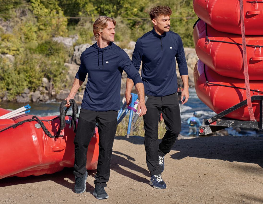 UV ochrana: Funkč. mikina kapucňou dlhými rukávmi UV e.s.trail + tmavomodrá/biela 2