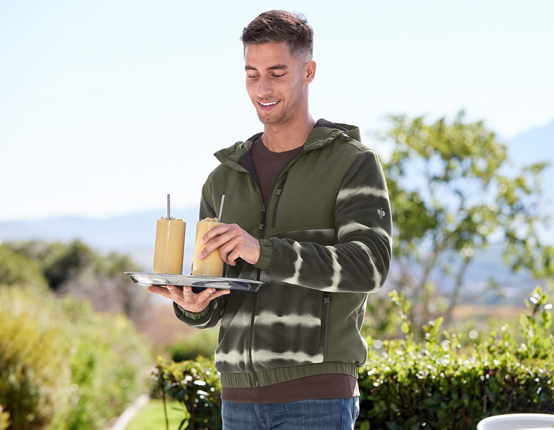 Pracovné bundy: Hyb. flís. bunda s kapucňou tie-dye e.s.motion ten + maskáčová zelená/zemitá zelená 2