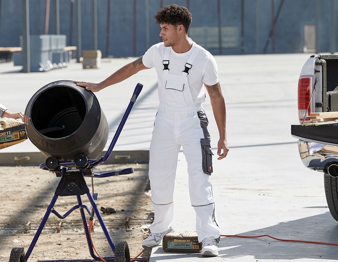 Pracovné nohavice: Nohavice s náprsenkou e.s.active + biela/sivá