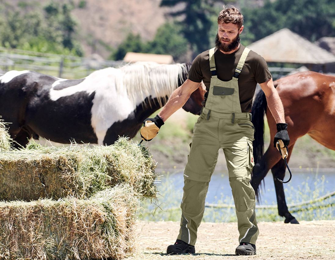 Pracovné nohavice: Nohavice s náprsenkou e.s.motion + trstinová/machová