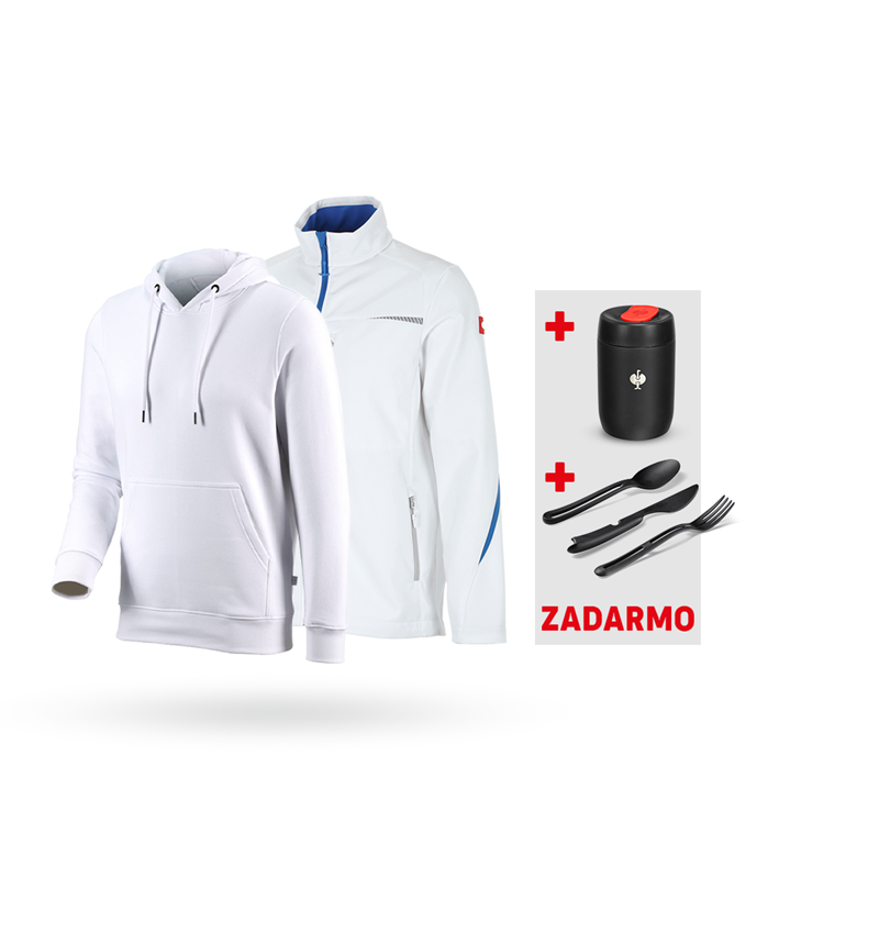 Oblečenie: SÚPRAVA: Softshell. bunda e.s.motion 2020 + mikina + biela/enciánová modrá