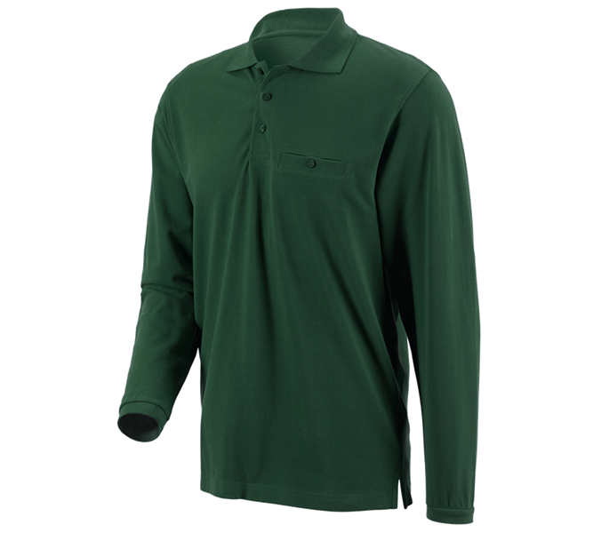 Main view, Basics, e.s. Longsleeve polo cotton Pocket, green
