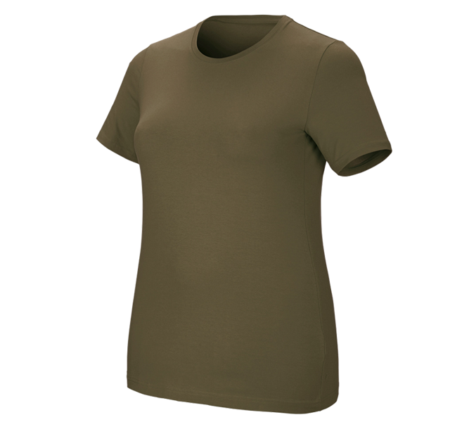 Main view, Basics, e.s. T-shirt cotton stretch, ladies', plus fit, mudgreen