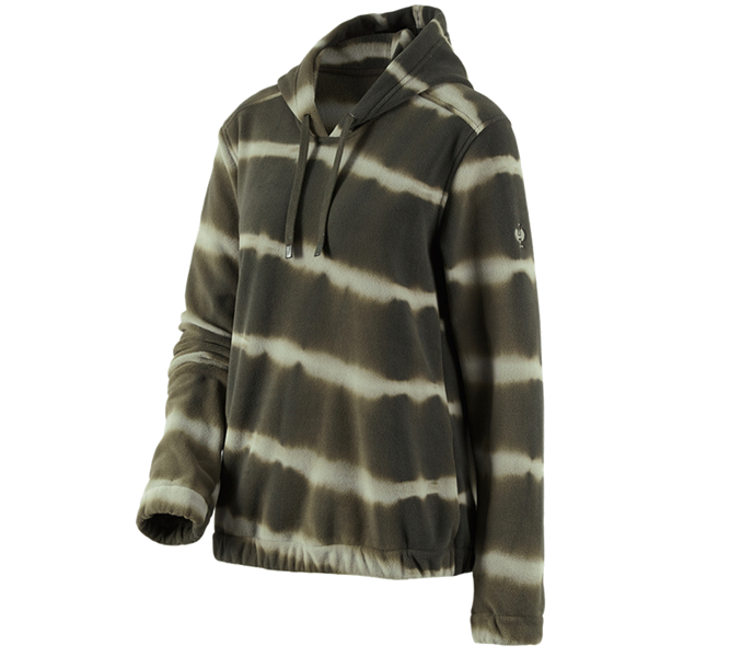 Main view, Overview of the e.s. collections, Fleece hoody tie-dye e.s.motion ten, ladies', disguisegreen/moorgreen