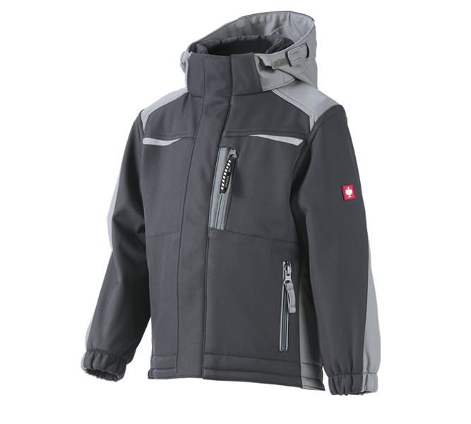 Main view, Clothing, Children's softshell jacket e.s.motion, graphite/cement