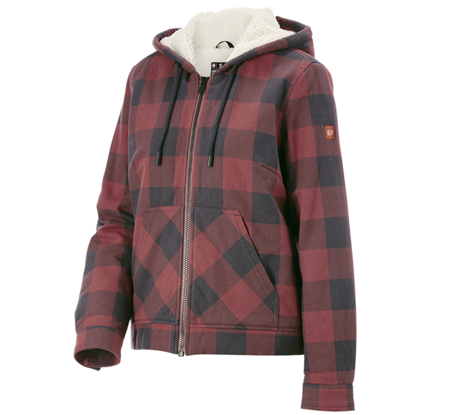 Main view, Fleece Jackets | Knitted Jackets, Check-hooded jacket e.s.iconic, ladies', oxidred/carbongrey