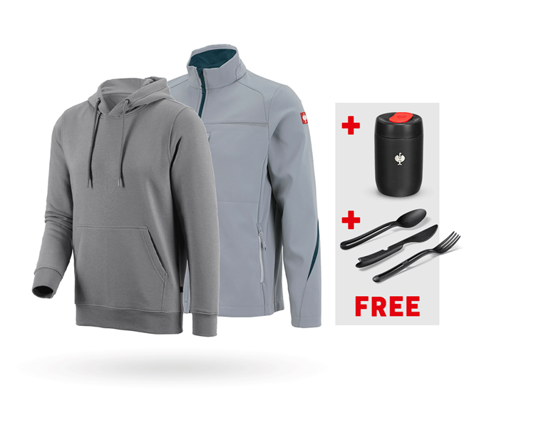 Main view, Clothing, SET: Softshell jacket e.s.motion 2020 + hoody, platinum/seablue