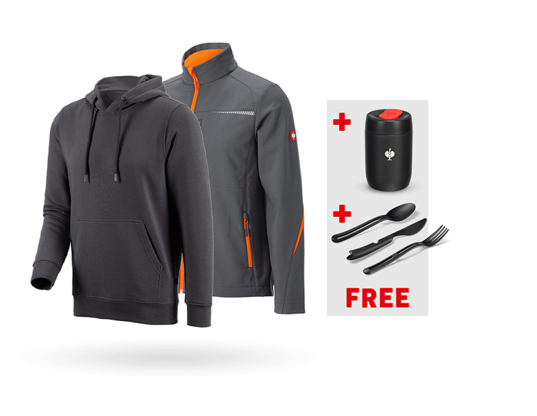 Main view, Shirts, Pullover & more, SET: Softshell jacket e.s.motion 2020 + hoody, anthracite/high-vis orange