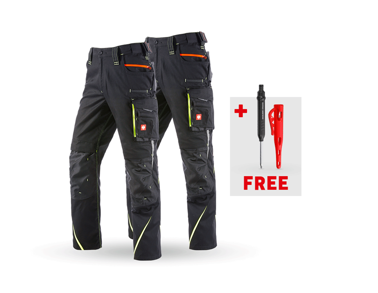 Main view, New Products, SET: 2x Trousers e.s.motion 2020, black/high-vis yellow/high-vis orange