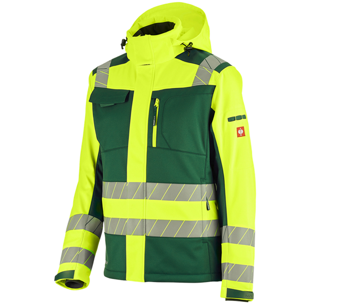Main view, e.s.motion 24/7, High-vis winter softshell jacket e.s.motion 24/7, green/high-vis yellow