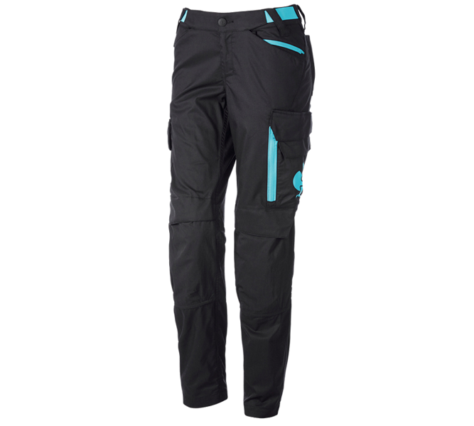 Main view, Work Trousers, Trousers e.s.trail, ladies', black/lapisturquoise