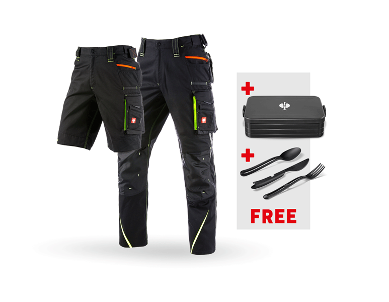 Main view, Combo-Sets, SET: Trousers + Shorts e.s.motion 2020, black/high-vis yellow/high-vis orange