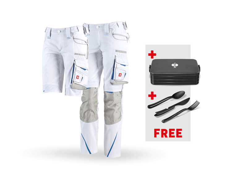 Main view, Combo-Sets, SET: Ladies trousers + Shorts e.s.motion 2020, white/gentianblue