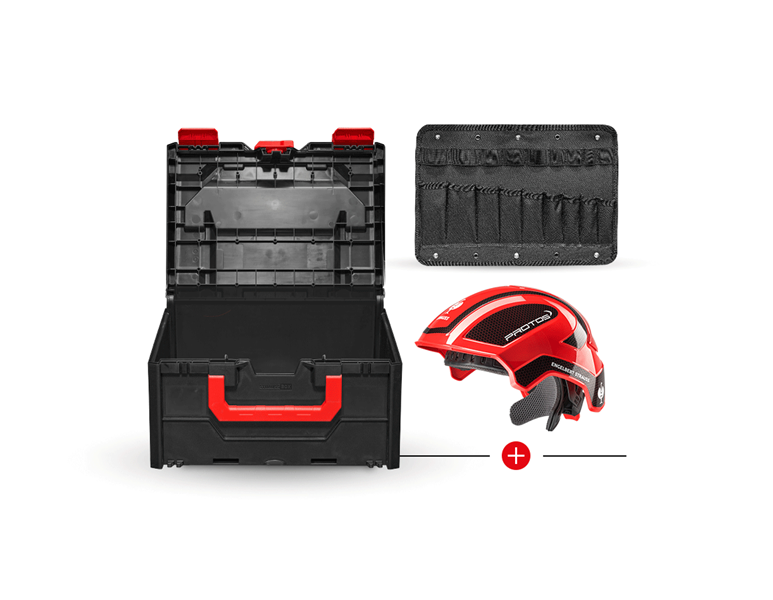 Main view, SALE, e.s. Work helmet Protos® + STRAUSSbox 215 midi, red/black