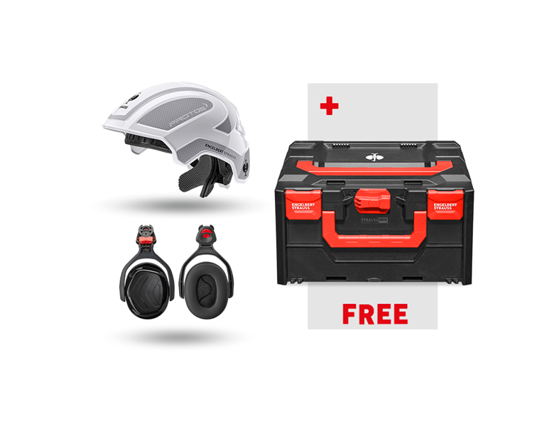 Main view, Hard Hats, Work safety set Protos + FREE STRAUSSbox 215, white/platinum