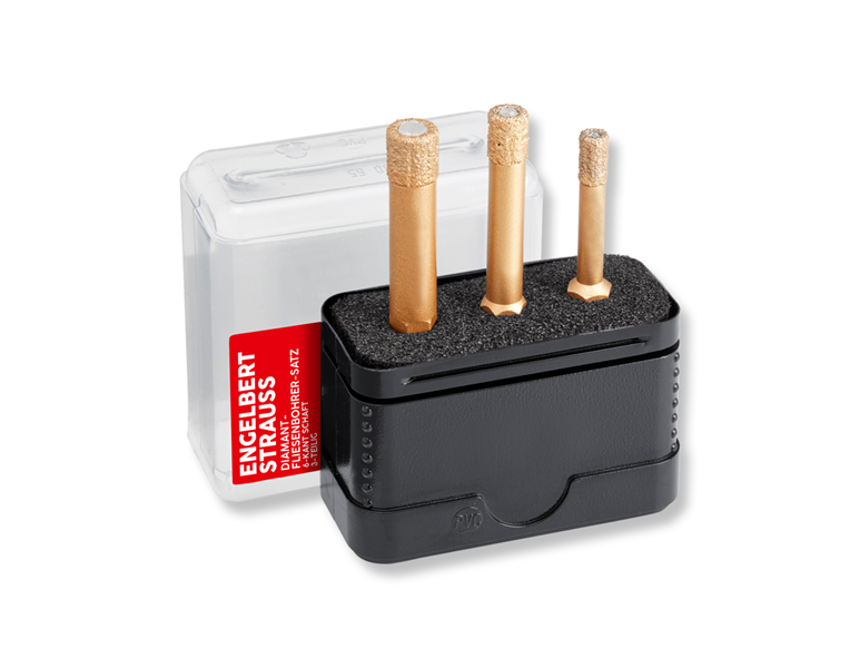 Main view, Stone drills, e.s. Diamond tile drill set, hex shaft