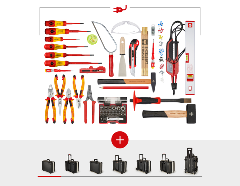 Main view, Tools, Tool set Electro including tool case