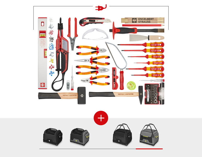 Main view, Combo-Sets, Tool set Electro incl. STRAUSSbox bag, basaltgrey/acid yellow
