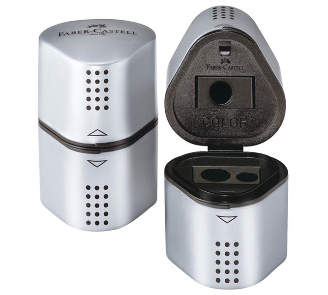 Main view, Office supplies, Faber Castell Triple-hole canister pencil sharpene, silver