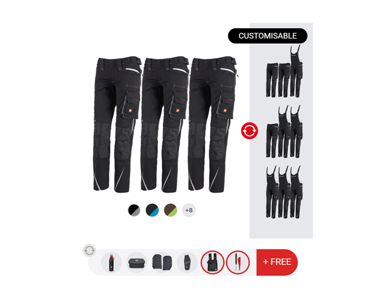 LADIES’ SET: 3x trousers e.s.motion 2020+2x extras