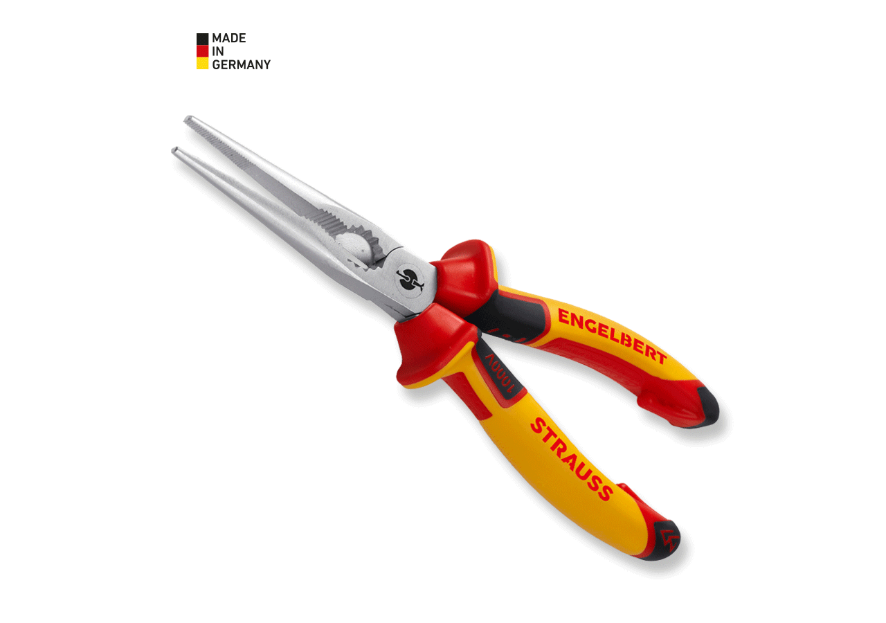 Tongs: e.s. flat round pliers, straight VDE