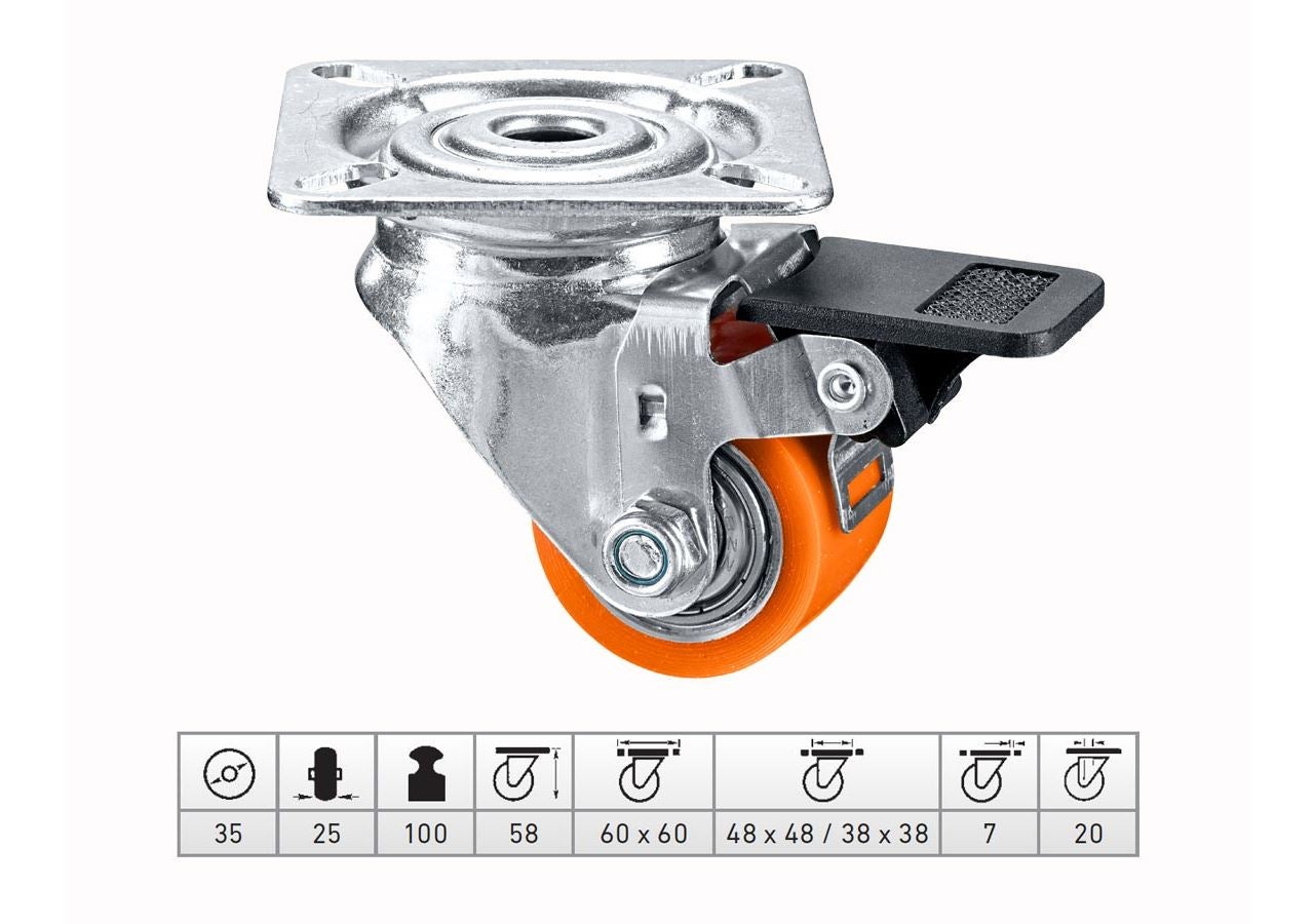 Transport rolls: Compact rollers with plate, with brakes