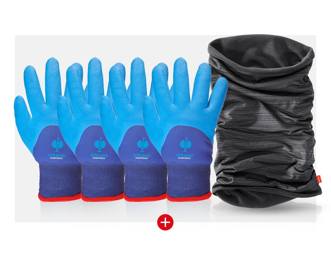 Coated: 4x Nitrile foam gloves evertouch winter gift set + blue/navy