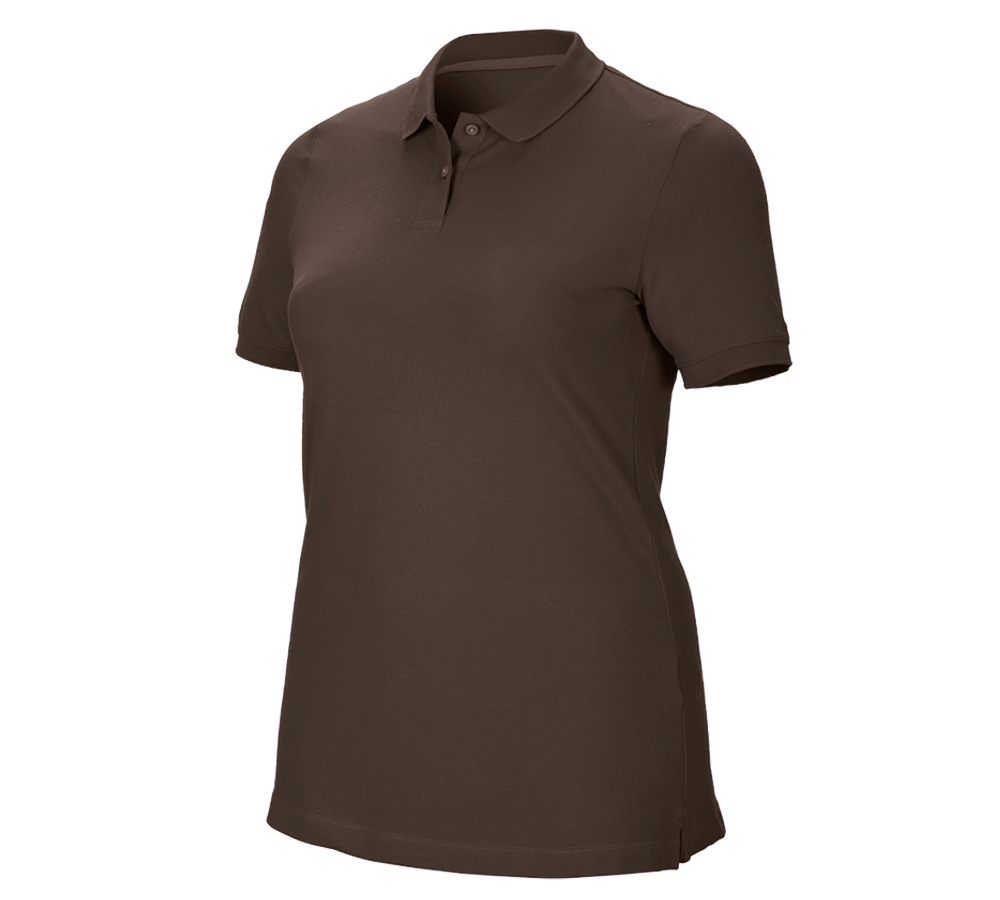 Topics: e.s. Pique-Polo cotton stretch, ladies', plus fit + chestnut
