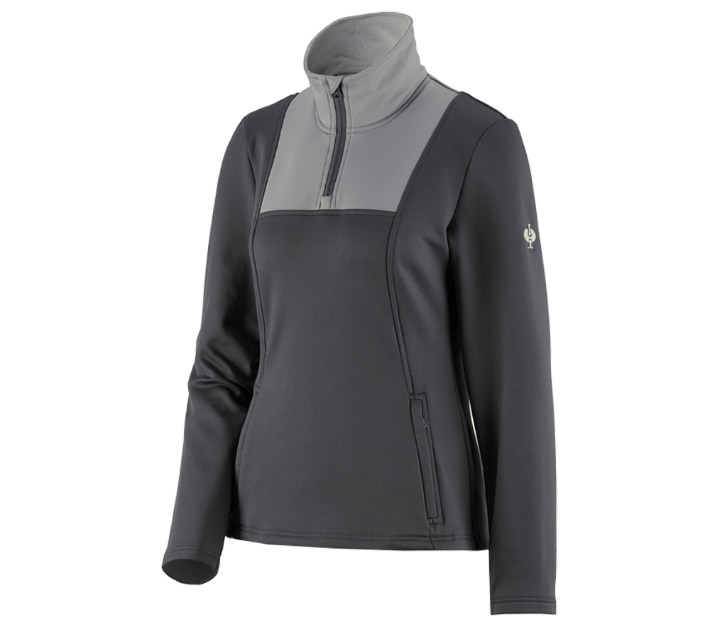 Shirts, Pullover & more: Funct.Troyer thermo stretch e.s.concrete, ladies' + anthracite/pearlgrey