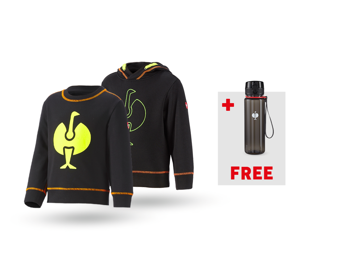 Clothing: SET: Hoody + sweatshirt e.s.motion 2020, children + black/high-vis yellow/high-vis orange