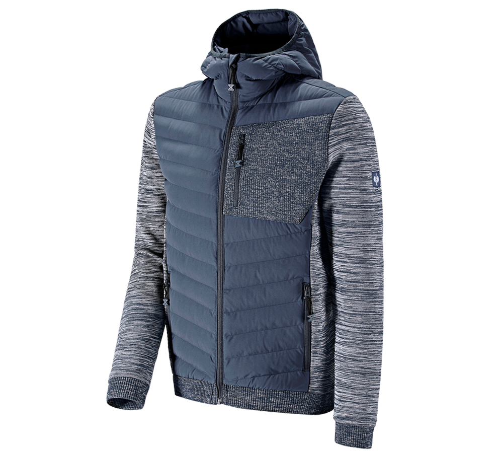 Work Jackets: Hybrid hooded knitted jacket e.s.motion ten + slateblue melange