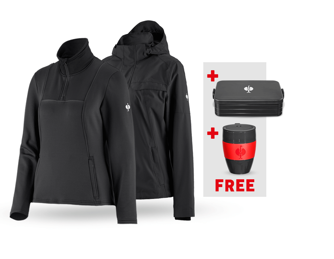 Clothing: SET: Rain jacket + Funct. Troyer e.s.concrete, l. + black