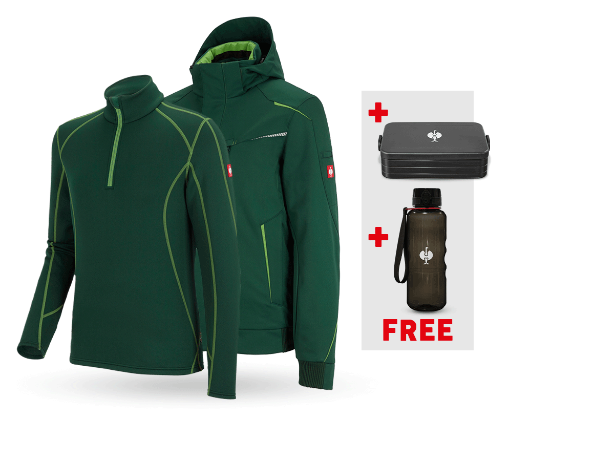 Clothing: SET:Winter softshell jacket+troyer e.s.motion 2020 + green/seagreen