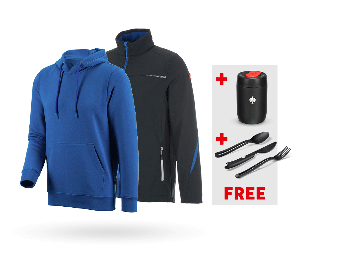 Clothing: SET: Softshell jacket e.s.motion 2020 + hoody + graphite/gentianblue