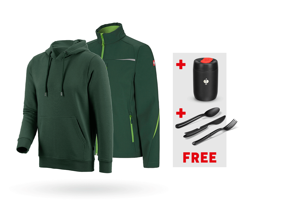 Clothing: SET: Softshell jacket e.s.motion 2020 + hoody + green/seagreen