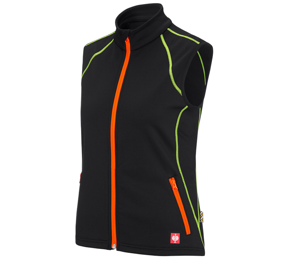 Work Body Warmer: Funct. bodyw. thermo stretch e.s.motion 2020,lad. + black/high-vis yellow/high-vis orange
