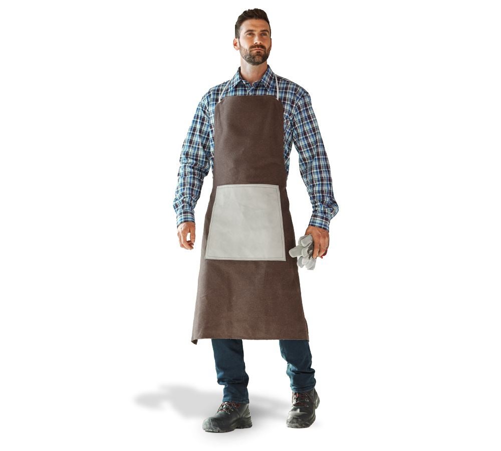 Aprons: Canvas apron with leather stomach reinforcement + redbrown/white