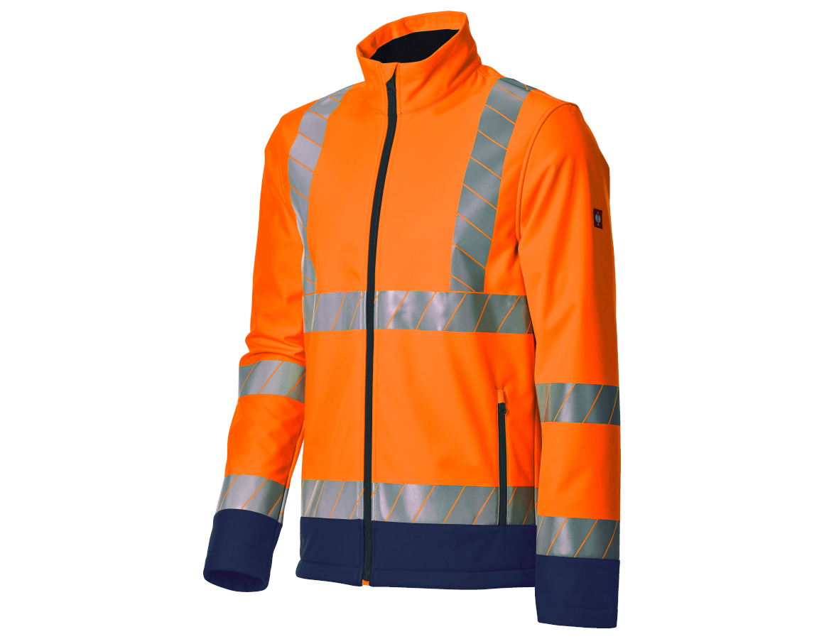 Work Jackets: High-vis softshell jacket e.s.line.core + high-vis orange/navy