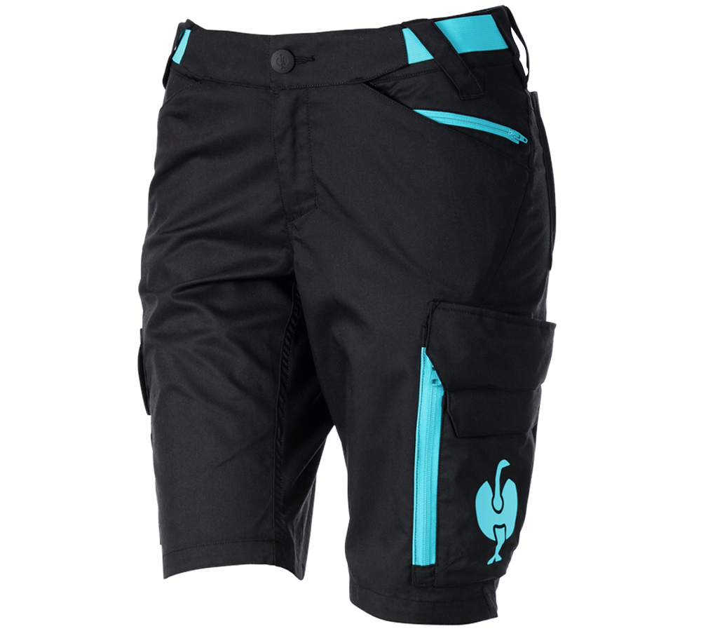 Work Trousers: Shorts e.s.trail, ladies' + black/lapisturquoise