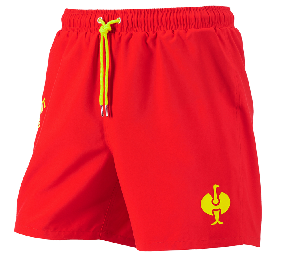 Work Trousers: Bathing shorts e.s.trail + straussred/acid yellow