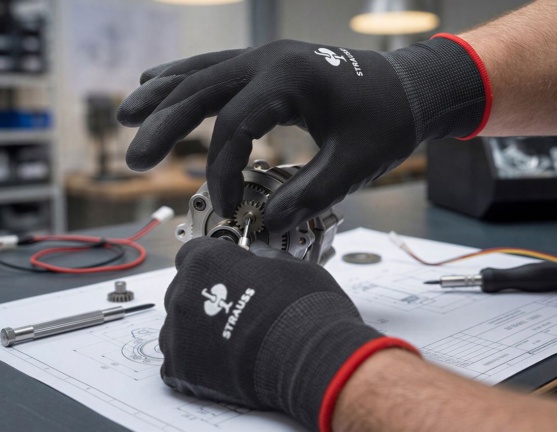 Coated: PU micro gloves + black