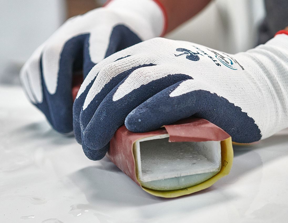 Coated: e.s. Latex foam gloves recycled, 3 pairs + blue/white