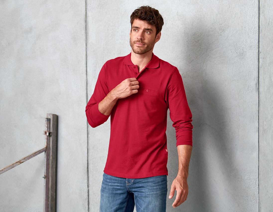 Topics: e.s. Longsleeve polo cotton Pocket + red