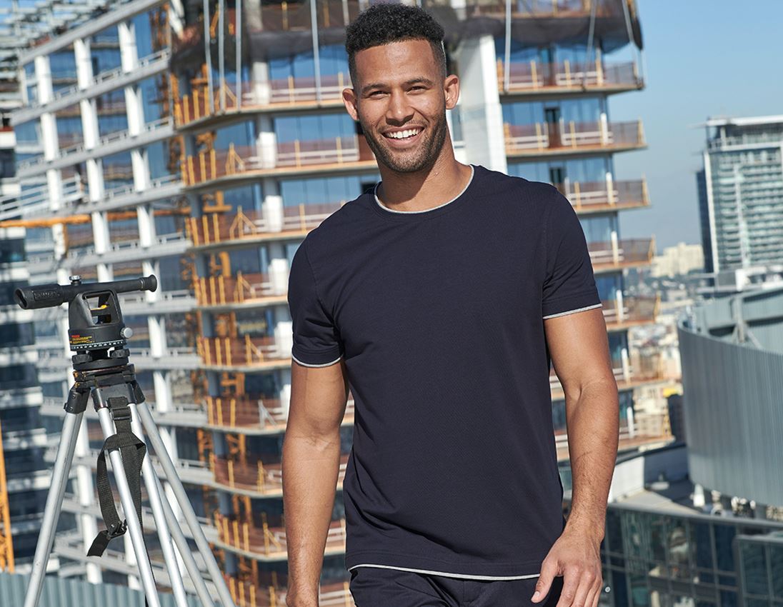Shirts, Pullover & more: e.s. T-shirt cotton stretch Layer + navy/grey melange