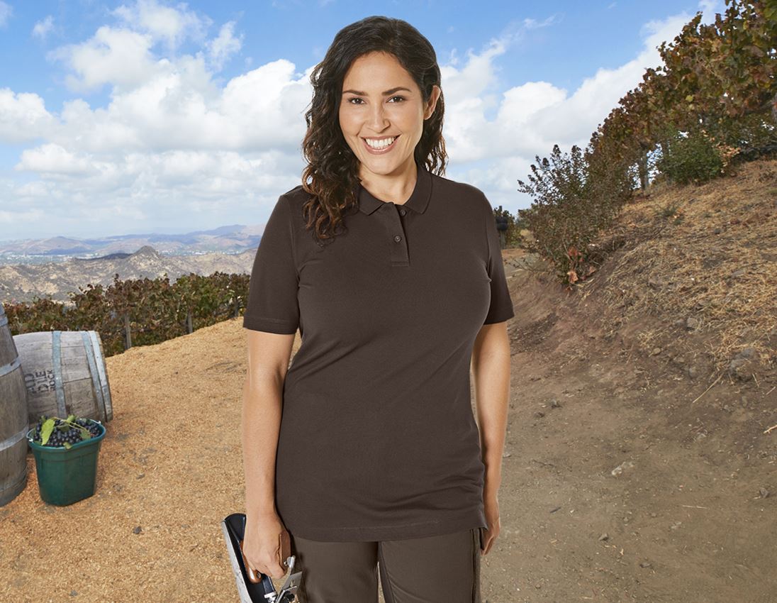 Topics: e.s. Pique-Polo cotton stretch, ladies', plus fit + chestnut