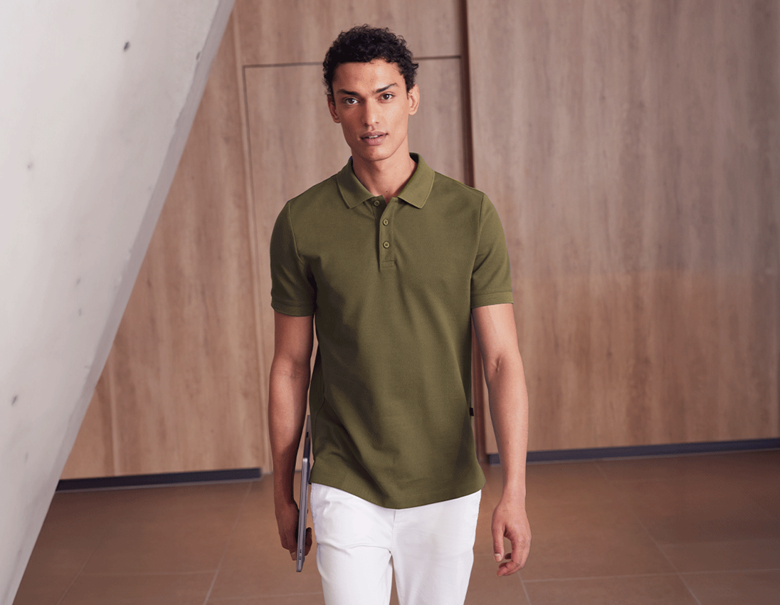 Topics: e.s. Pique-Polo cotton stretch + mudgreen