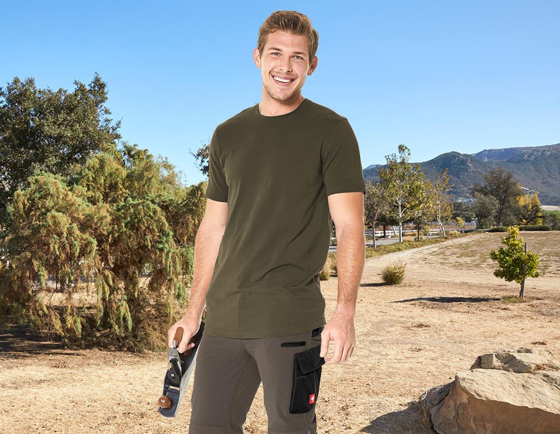 Shirts, Pullover & more: e.s. T-shirt cotton stretch, long fit + mudgreen