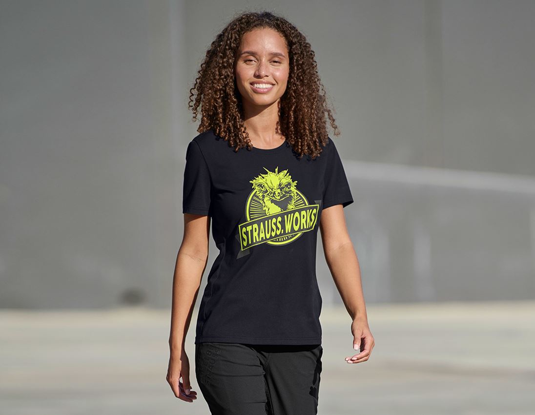 Work- & Safetywear: e.s. T-shirt strauss works, ladies' + black/high-vis yellow